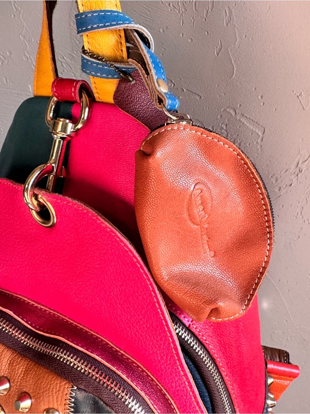 AmeriLeather Studded Patchwork Leather Backpack with Coin Purse - Picture 4 of 16